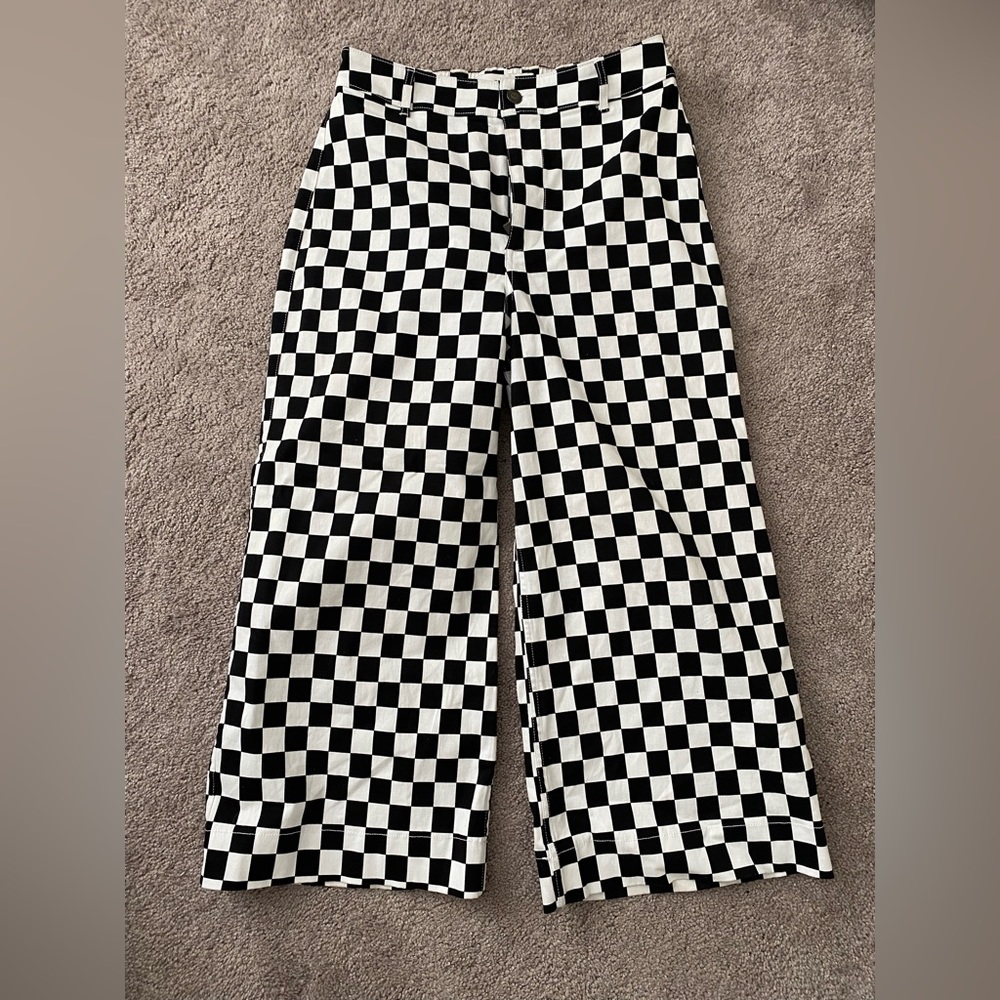 Hollister checkered pants / black and white / wide leg / medium
